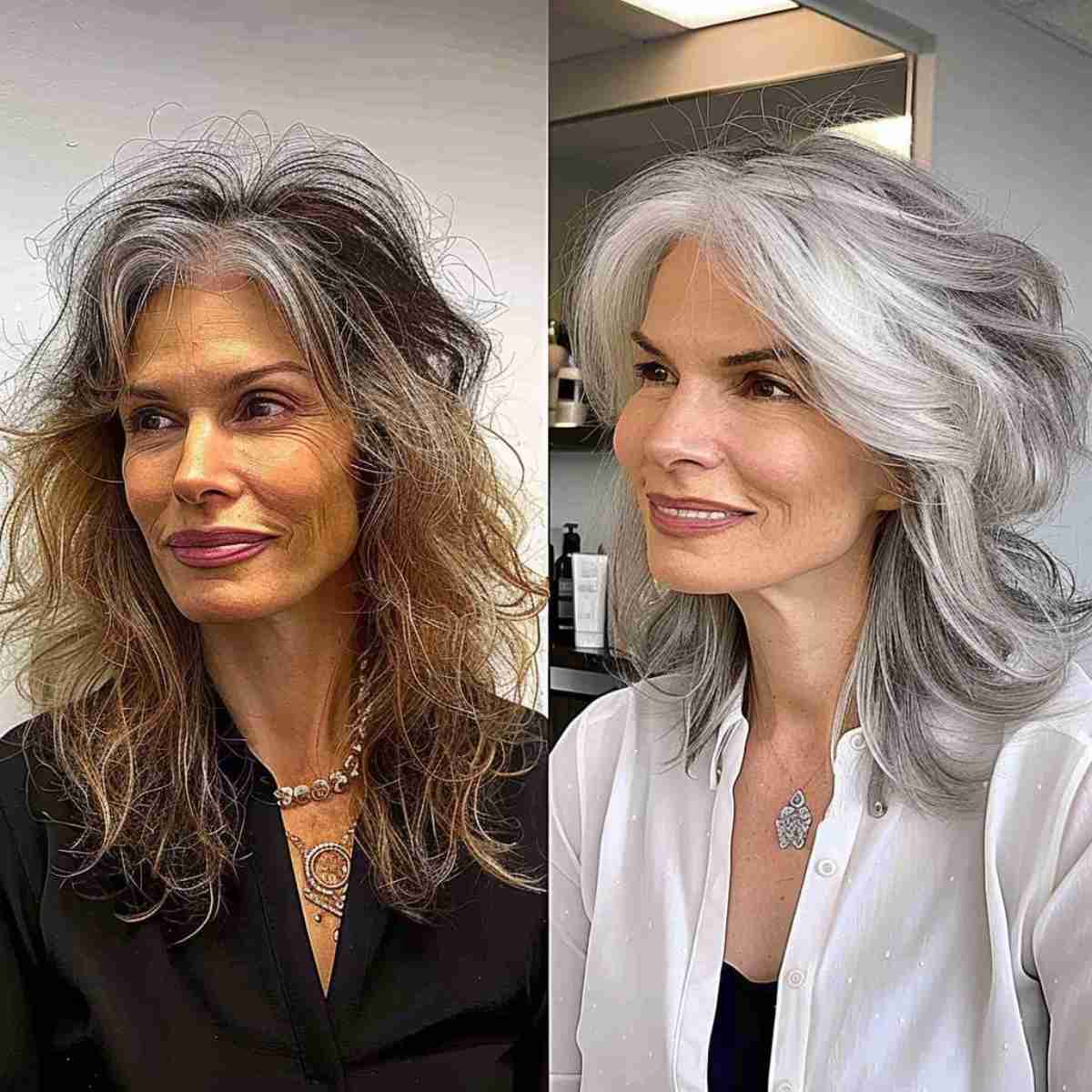 Long Layered Silver Glam Cut