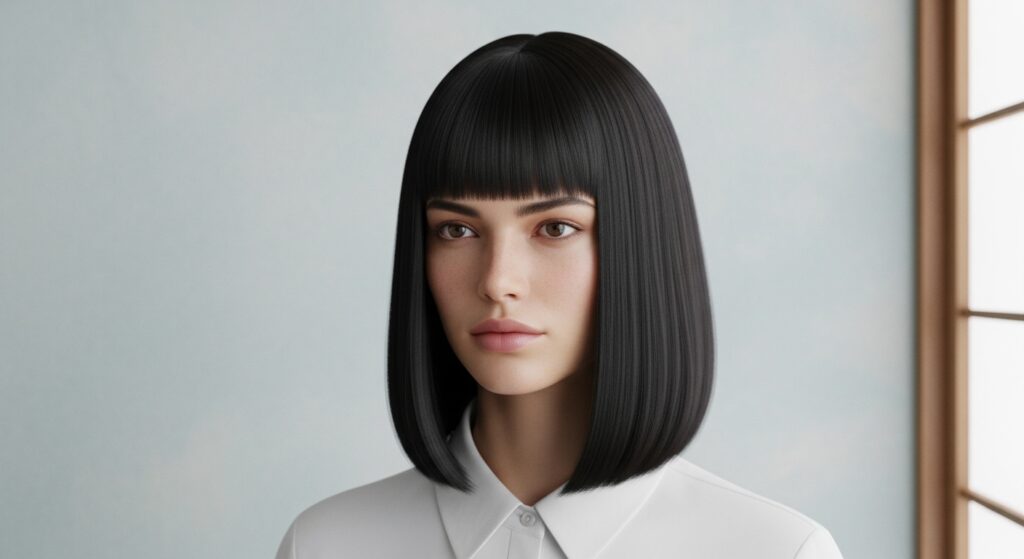 Blunt Lob with Straight Bangs