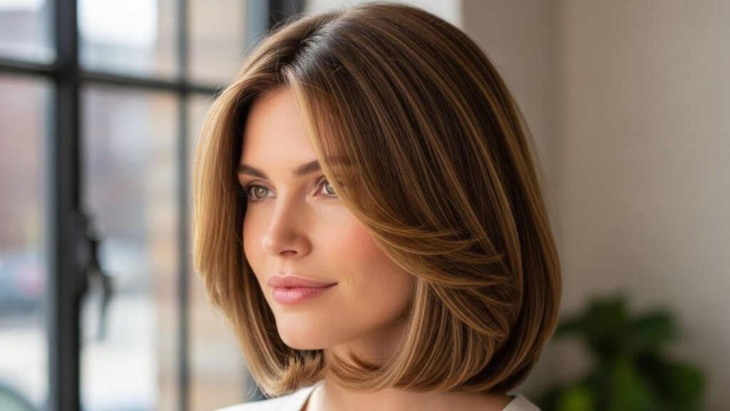 Classic Soft Layered Lob with Center Part