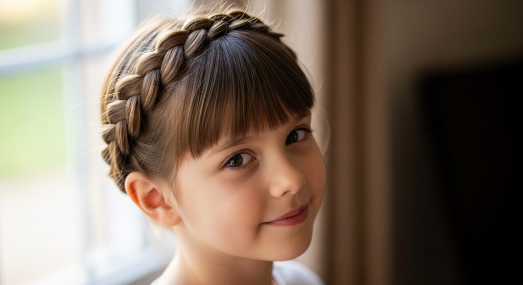 Crown Braid with Short Bangs