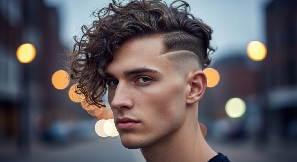 Curly Hair Undercut with Side Fade