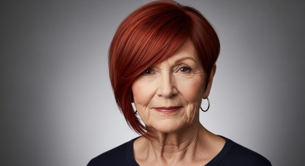 Edgy Red Angled Bob with Side Bangs