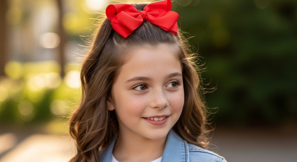 Half Up Half Down with Red Bow