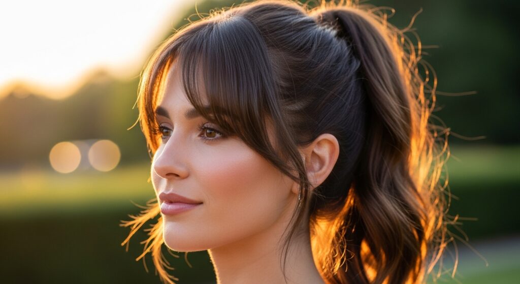 Kaley Cuoco High Ponytail with Bangs