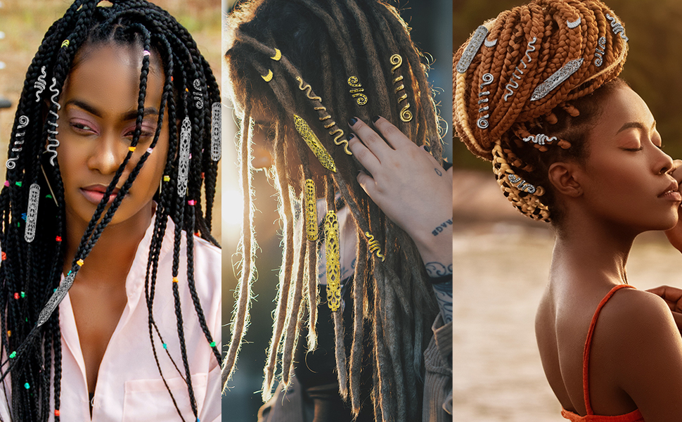 Long Golden Pirate Hairstyle Braids with Trinkets