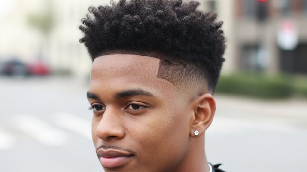 Low Taper Fade with Curly High Top