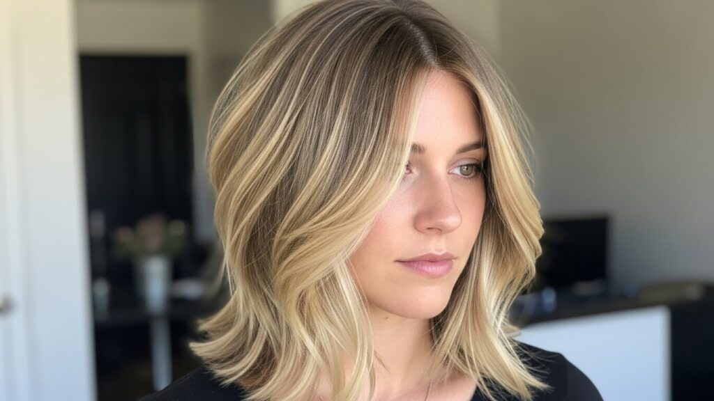 Soft Layered Lob with Balayage Highlights