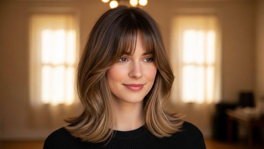 Soft Layered Lob with Curtain Bangs