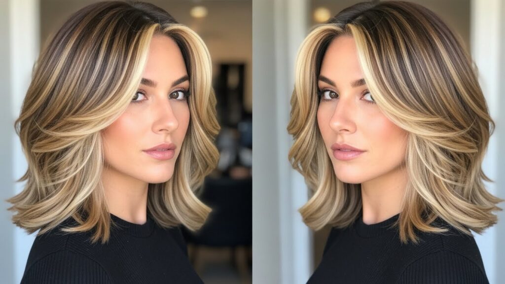 Soft Layered Lob with Ribbon Highlights