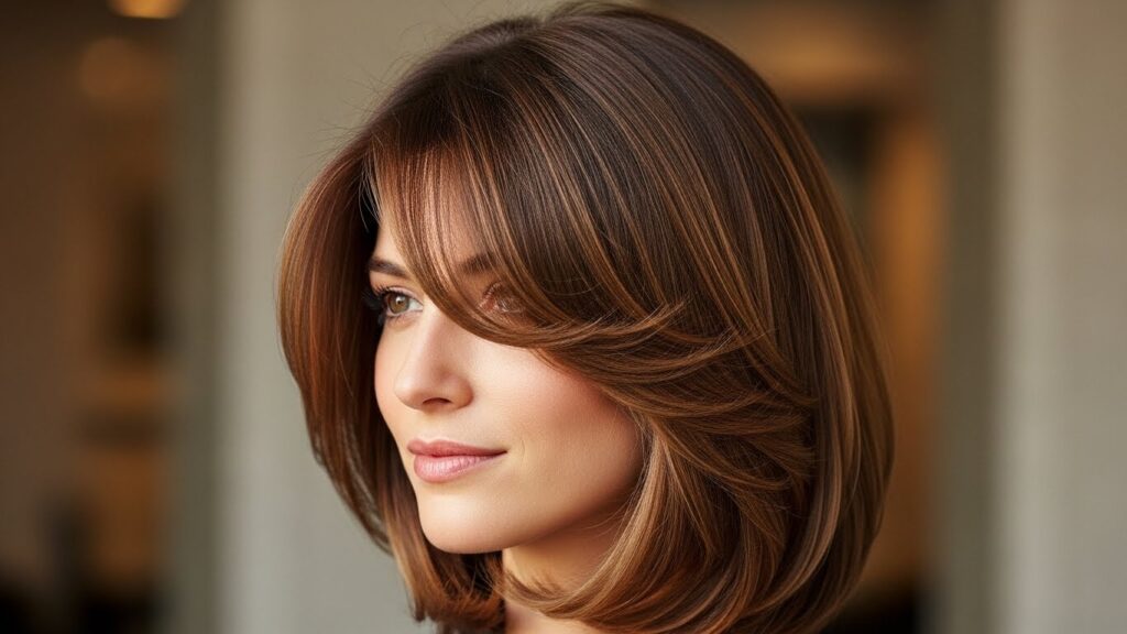 Soft Layered Lob with Side-Swept Bangs
