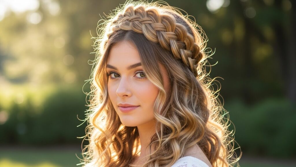 Braided Crown with Loose Curls