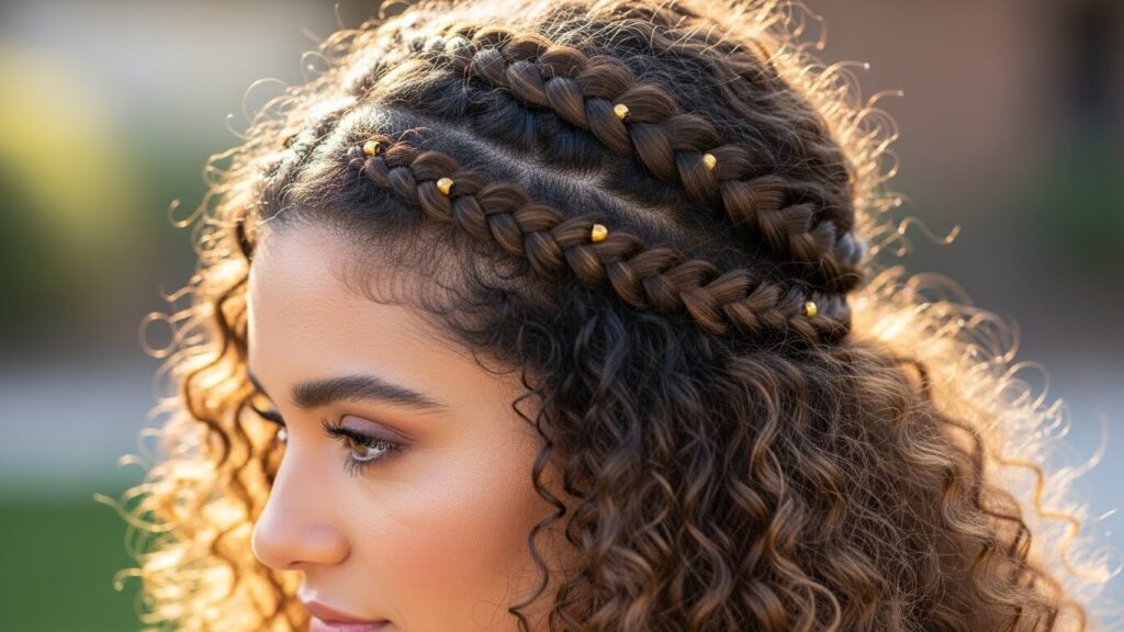 Curly Crown Braids with Beads