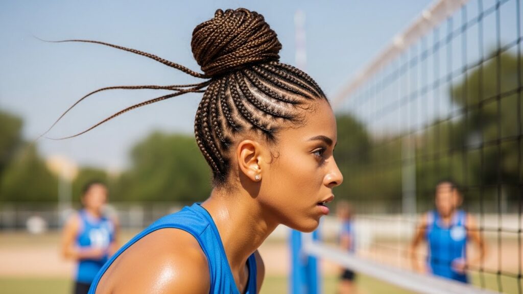 High Bun with Braided Cornrows