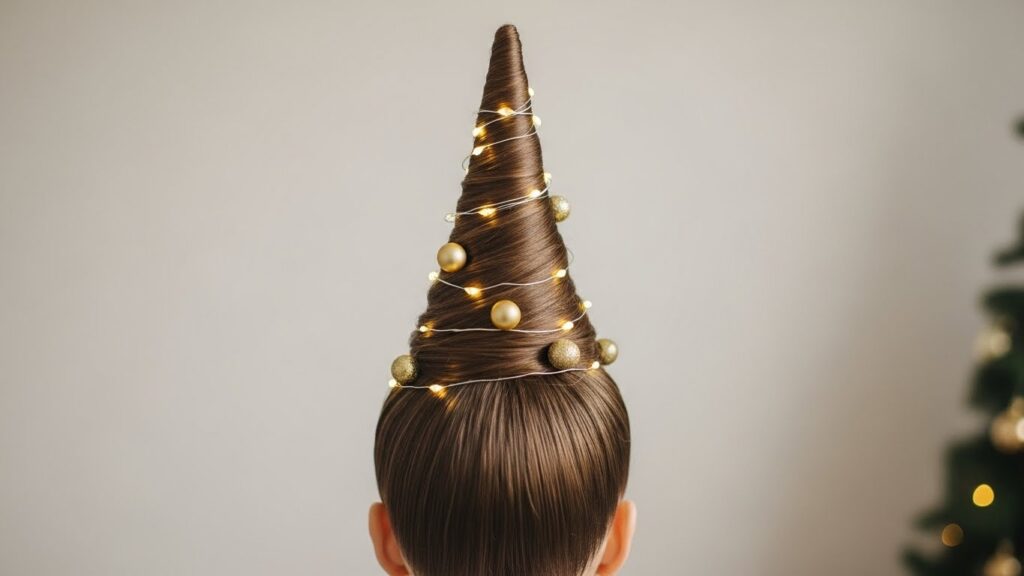 High Fashion Christmas Tree with Woven Tiny Lights and Gold Ornaments