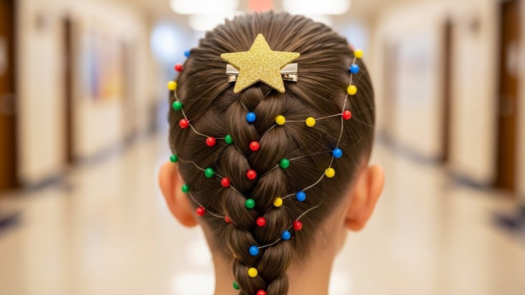 Kid’s Christmas Star Braid Decorated with Small Beads Like Tiny Lights