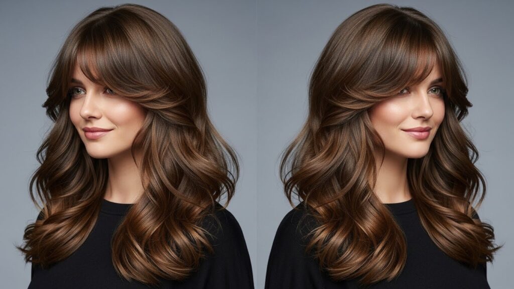 Long Wavy Hair Curtain Bangs