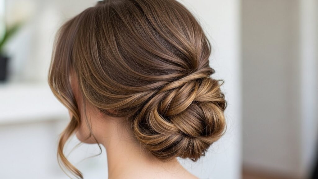 Low Messy Bun with Tendrils