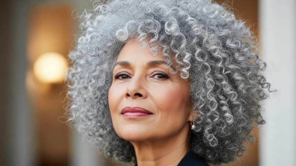 Natural Silver Curly Afro