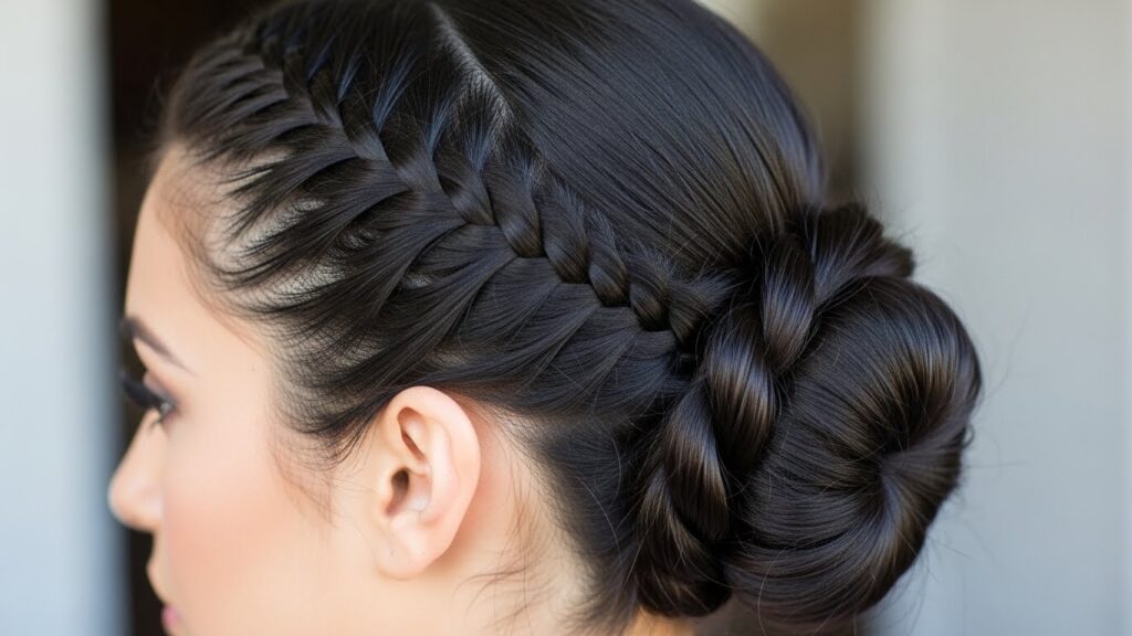 Side Fishtail Braid with Bun
