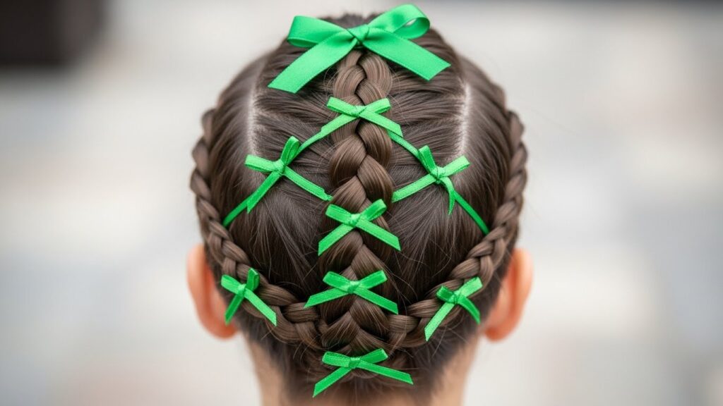 Traditional Tree with Green Ribbons and a Clean Finish