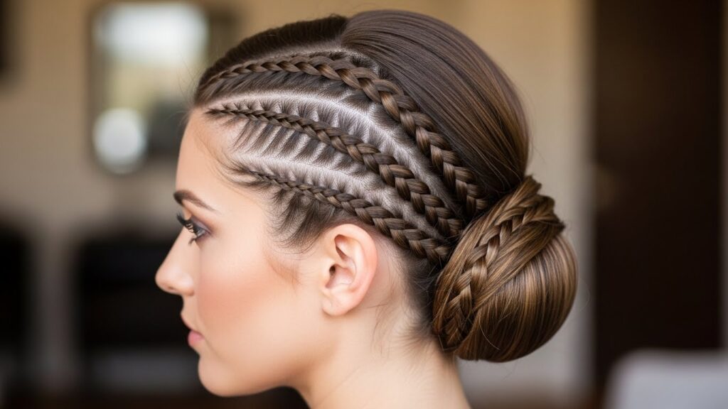 Triple Side Braids with Bun