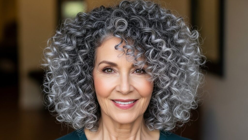 Voluminous Curls with Gray Ombre