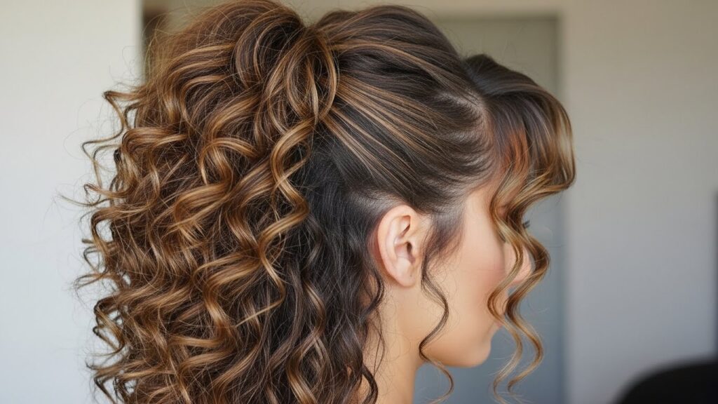 Voluminous Curly Half-Up Ponytail