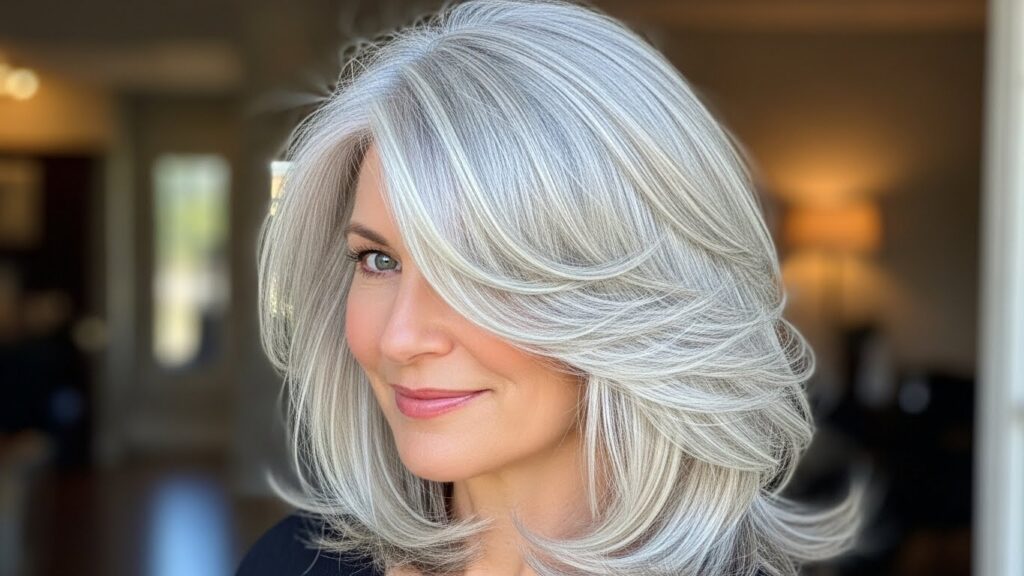 Wispy Silver Long Bob